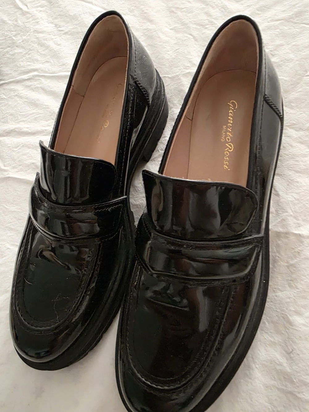 Gianvito Rossi Black Patent Leather Penny Loafers